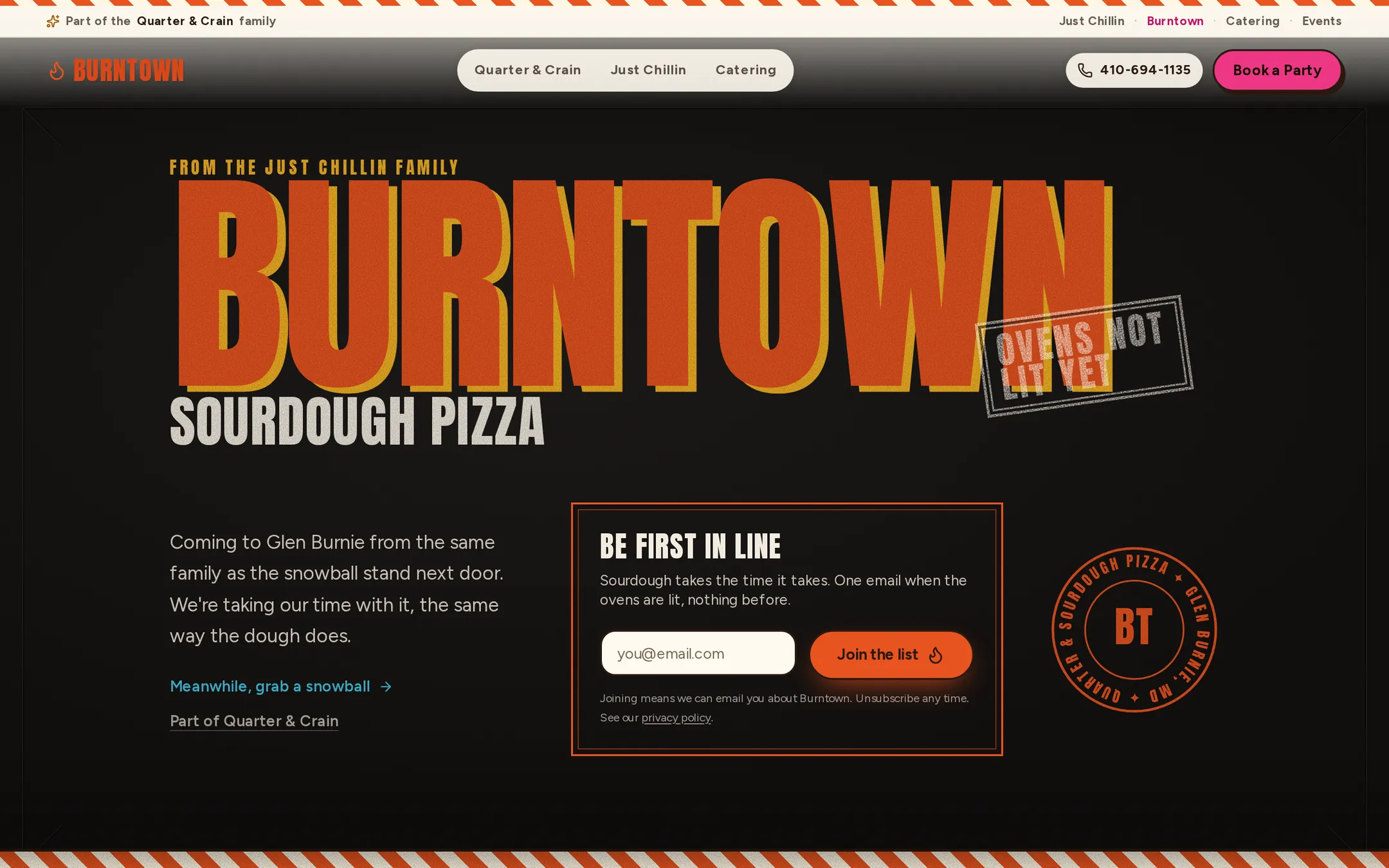 Burntown Pizza, the homepage at burntownpizza.com