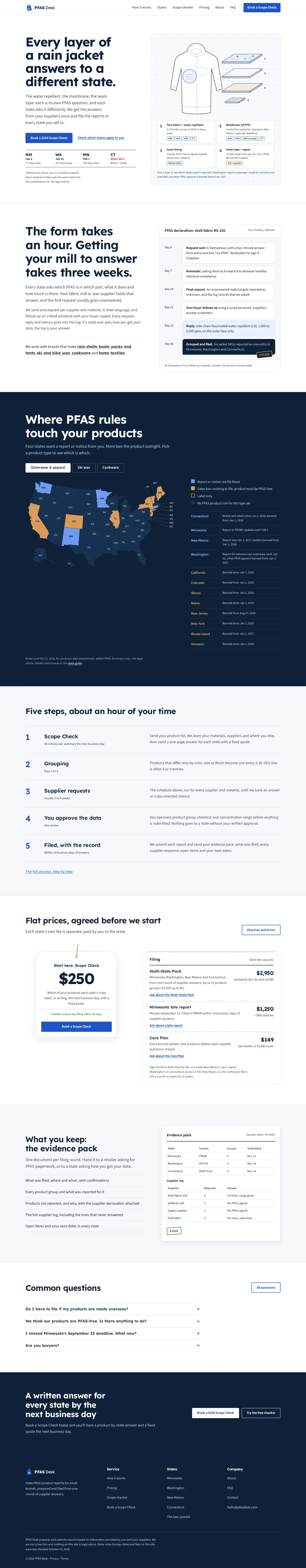 PFAS Desk homepage, full length