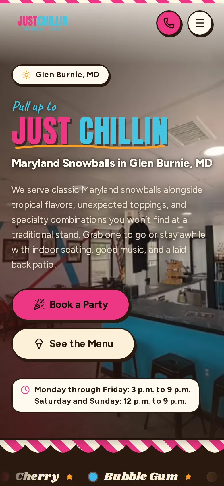 Just Chillin — the homepage on mobile