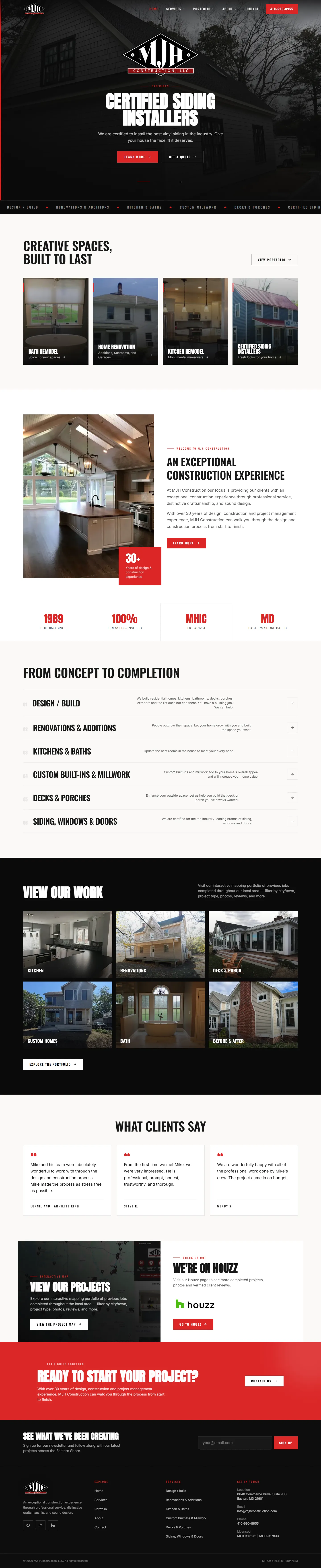 MJH Construction rebuilt homepage, full length
