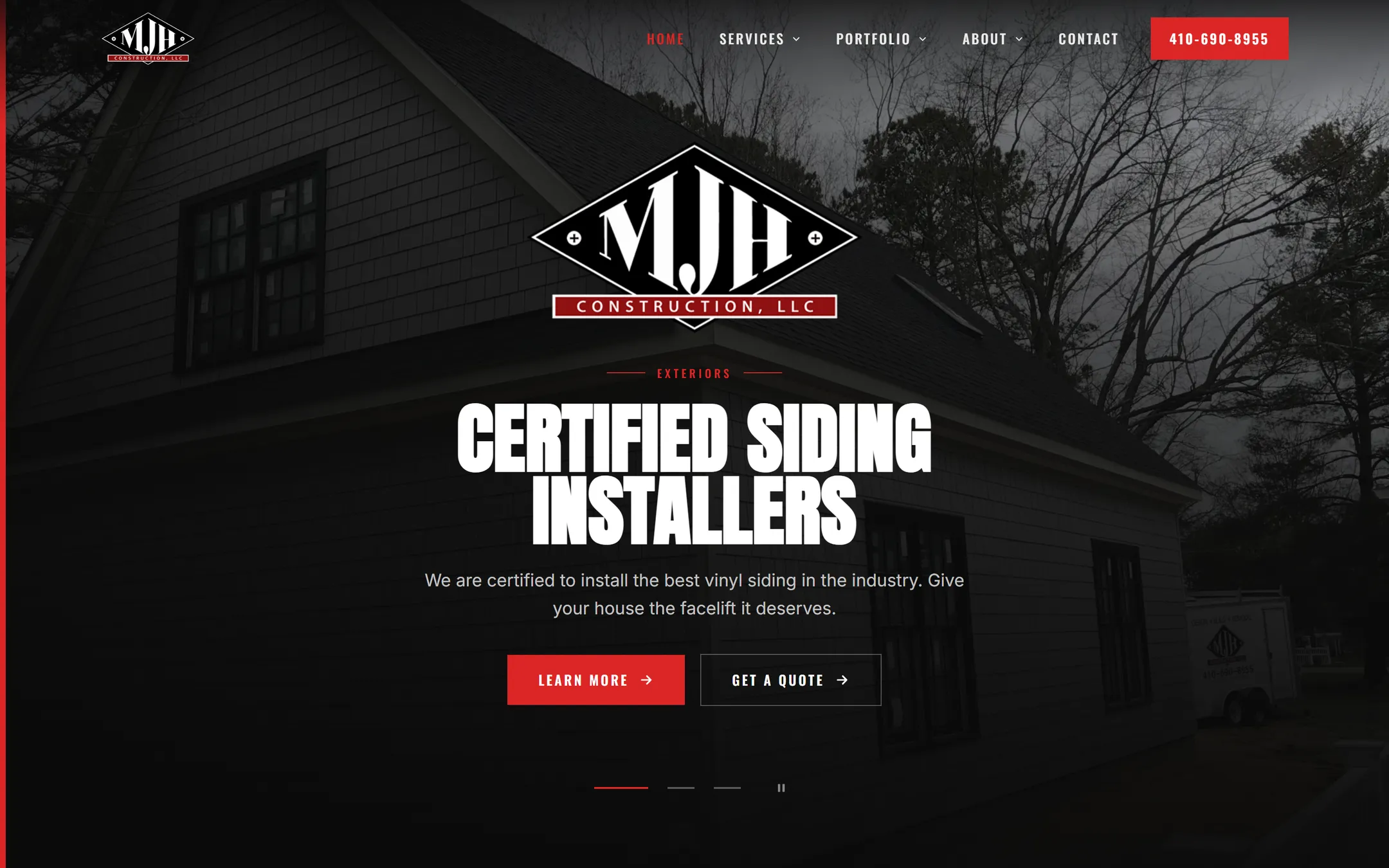 MJH Construction — homepage after the rebuild