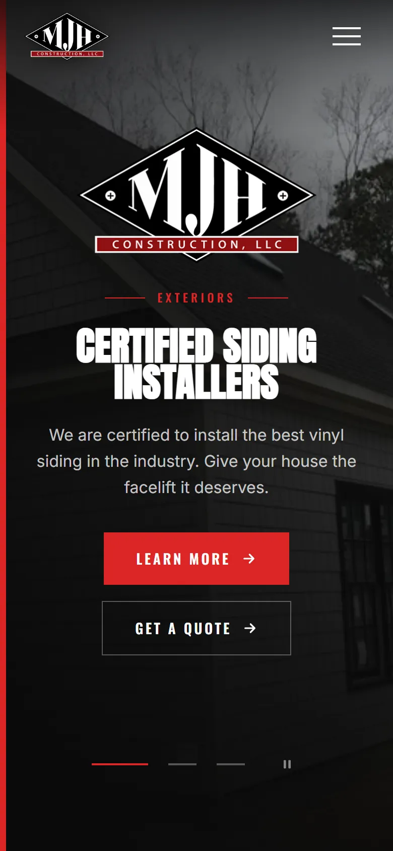 MJH Construction — rebuilt homepage on mobile