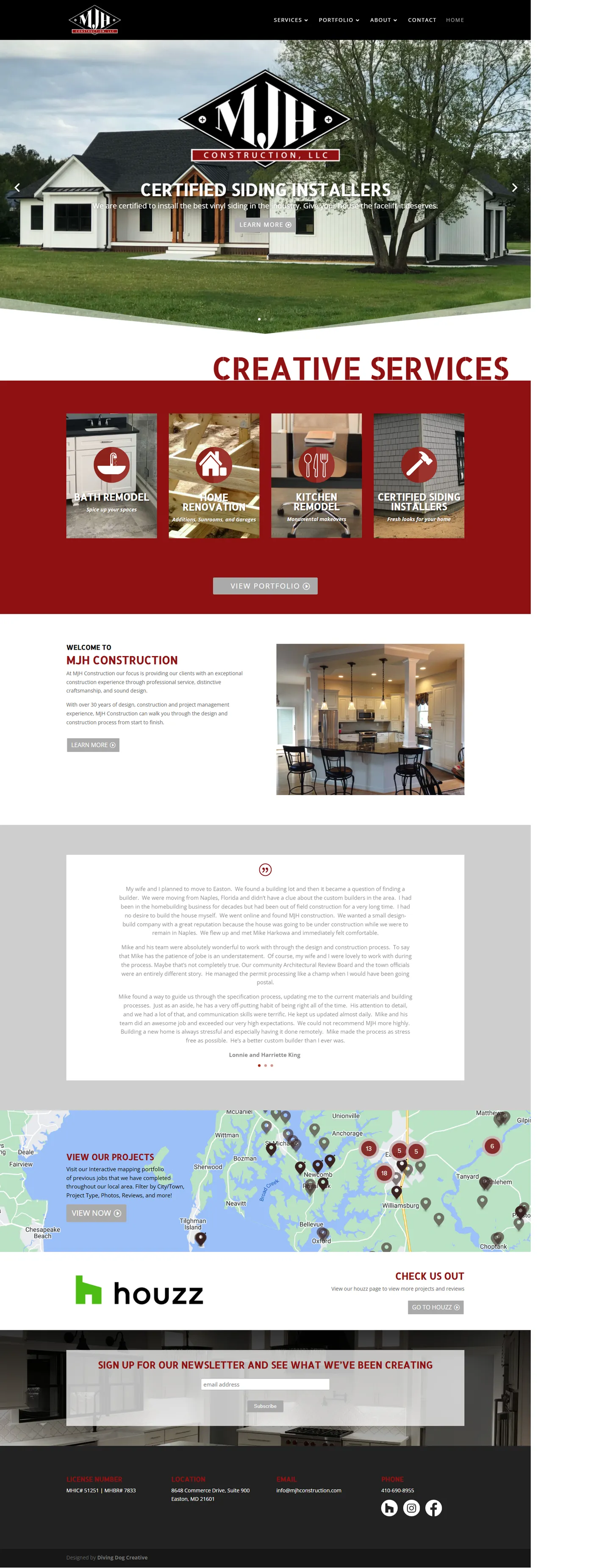 The original MJH Construction homepage, top to bottom