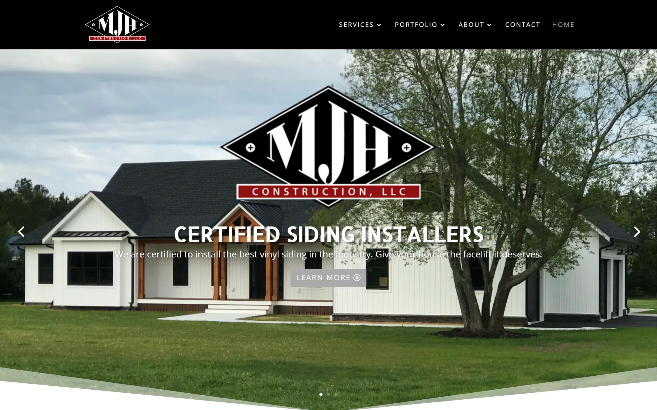 MJH Construction — homepage before the rebuild