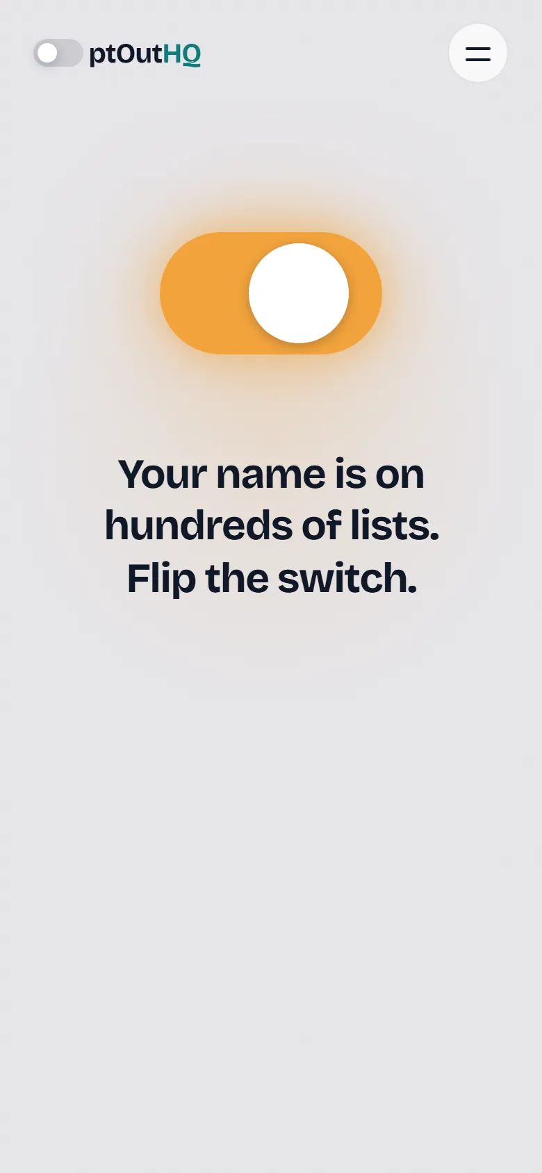 OptOutHQ — the homepage on mobile